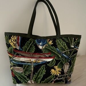 Christiana Multicolor Floral Boho Beaded Embroidered Tote Magnetic Closure Purse